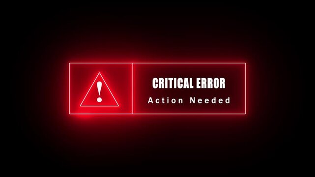 glowing neon Exclamation mark Critical error style neon frame on black background. Action Needed. immediate action required neon text