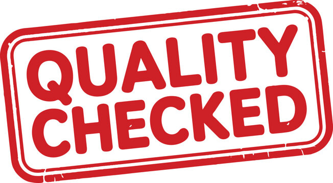Quality assurance stamp with bold red and white text reading quality checked