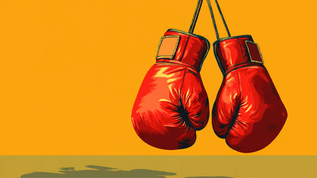 A simple vector illustration of hanging red boxing gloves indoors
