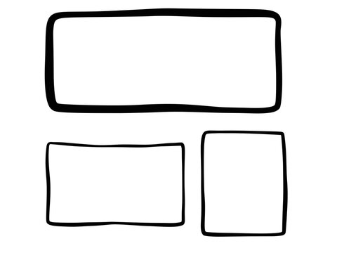 Vector illustration of rectangle and square frame outlines in hand-drawn style. Simple doodle line borders, perfect for notes, highlights, labels, or text decoration design