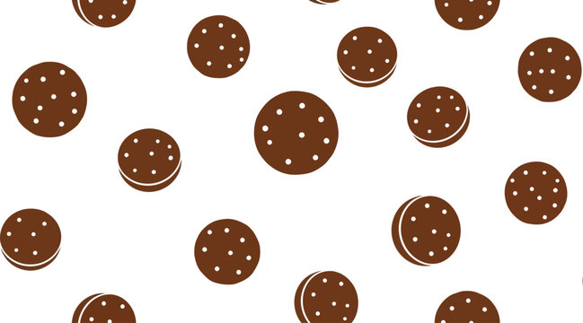 A seamless pattern of delicious chocolate sandwich cookies with white cream filling