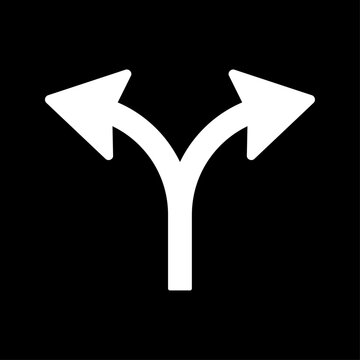白線で表現した二方向分岐のY字矢印アイコン素材