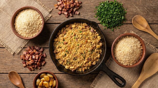 Delicious Homemade Farofa with Bacon and Spices