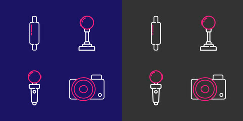 Set line Photo camera, Joystick for arcade machine, and Rolling pin icon. Vector © Kostiantyn