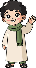 Obraz premium Muslim Boy Waving Friendly Eid Greeting