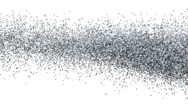 Close-up of scattered, granular, silver-gray particles on a white background