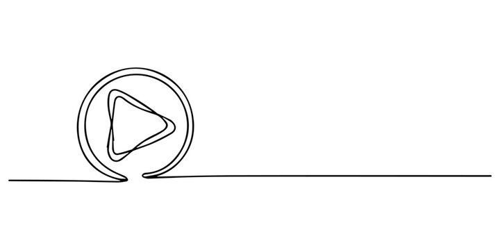 One continuous line drawing of Play button. Icon of start and pause playing music video and voice message in simple linear style, Play button icon Play button icon continuous one line drawing on white