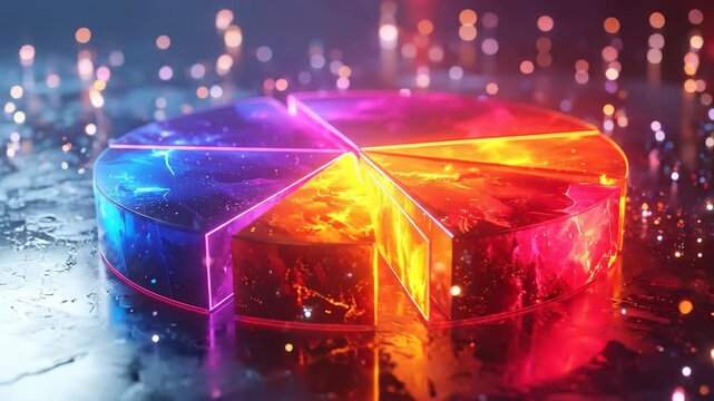 Colorful Neon Pie Chart with Dynamic Light Effects.