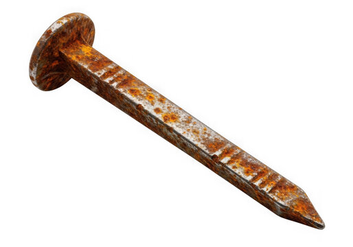 Rusty nail with flat head isolated on transparent background