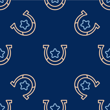 Line Horseshoe icon isolated seamless pattern on blue background. Vector
