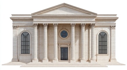 Fototapeta premium Grand neoclassical facade with columns, arch windows, and pediment