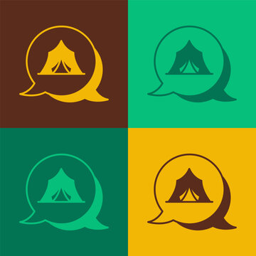 Pop art Circus tent icon isolated on color background. Carnival camping tent. Amusement park. Vector