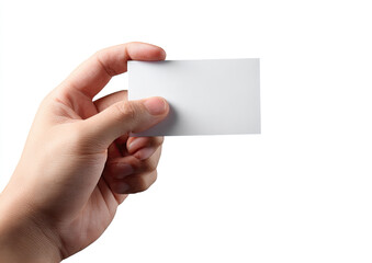 Obraz premium A hand holding a blank white card against a white background