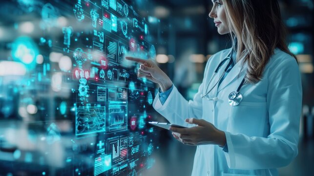 Medical professional interacting digital display