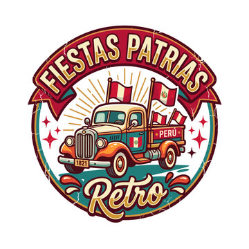 Retro truck with Peruvian flags for Fiestas Patrias celebration