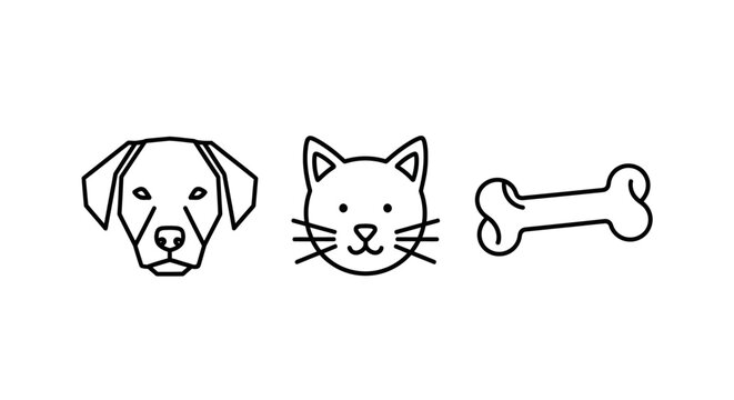 Dog Cat Bone Line Drawings.