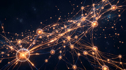 Fototapeta premium Neural network nodes with pulsing energy signals along fiber pathways