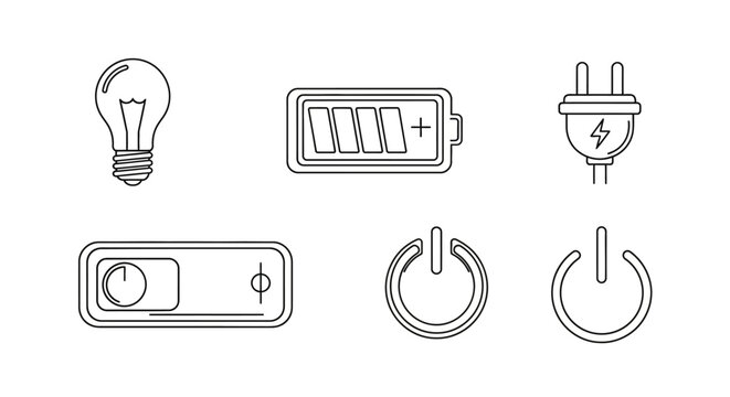 Electricity symbols and power icons set.