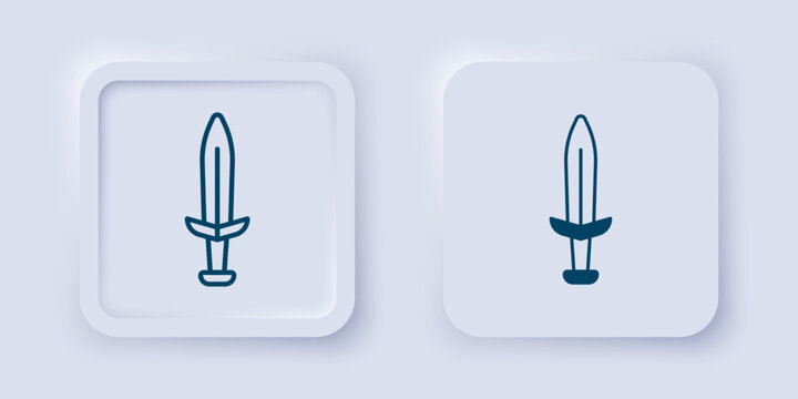 Filled and outline Medieval sword icon isolated on grey background. Medieval weapon. Square button. Vector