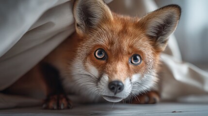 Obraz premium Fox Emerging Through Torn Cream-Colored Paper Background in Soft Light