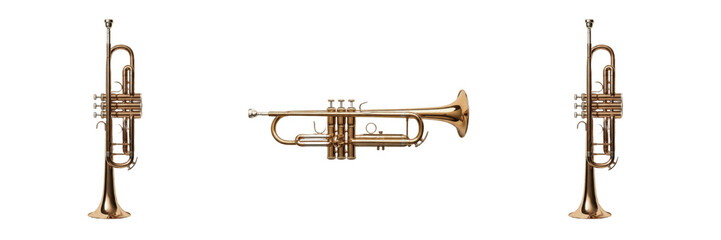 Obraz premium Classical Brass Trumpet Instrument Isolated Transparent PNG Set