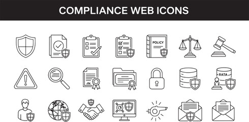 Fototapeta premium Compliance Web Icons Set for Legal, Security, and Data Protection Concepts