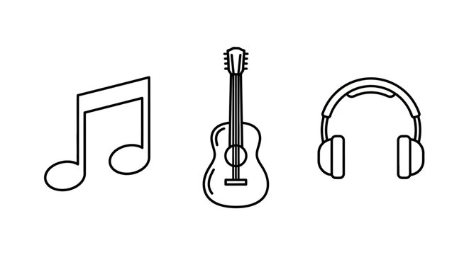 Music note guitar and headphones icon.