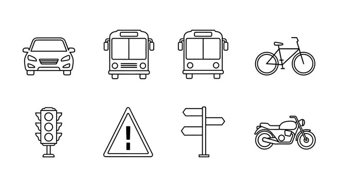 Transportation icons on white background.
