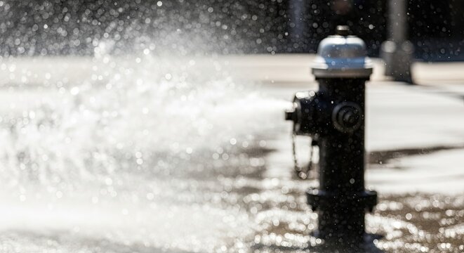 Fire hydrant spraying water on a hot summer day in the city.