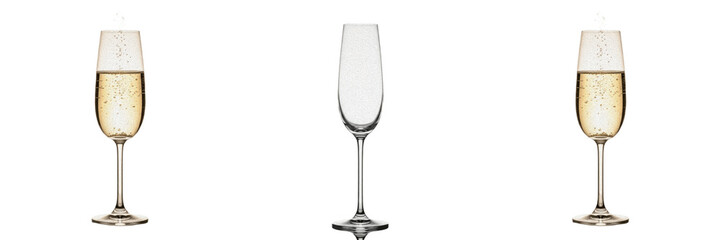 Elegant Tall Champagne Flute Glass Stemware Isolated On Transparent Background High Quality PNG Set. © Joker