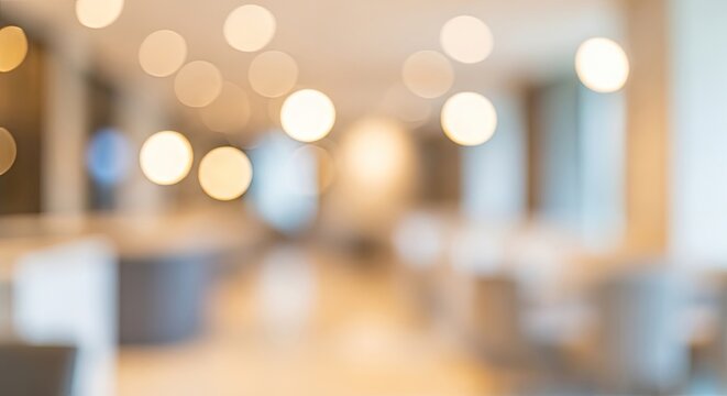 Blurred Office Interior with Round Lights.