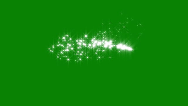 Glowing glitter sparkle animation with twinkling star particles and magical fairy dust trails, combined with smooth light bursts and shimmering motion effects on a green screen background