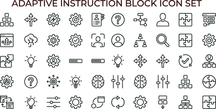Adaptive instruction block outline icon set modular workflow learning system process automation interface development vector collection architecture toolkit