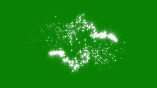 Glowing glitter sparkle animation with twinkling star particles and magical fairy dust trails, combined with smooth light bursts and shimmering motion effects on a green screen background