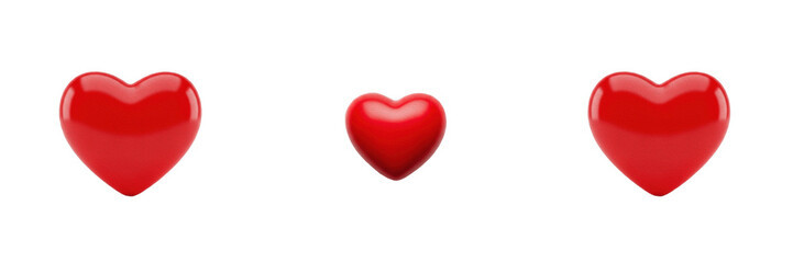 Obraz premium Glossy Red Heart Shape Love Symbol Icon Isolated On Transparent Background High Quality PNG Set.