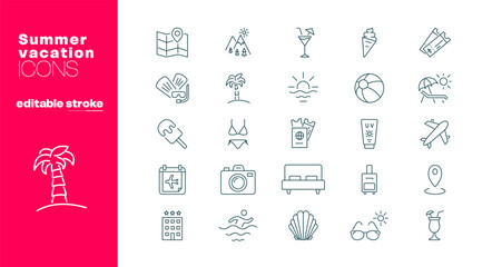Summer Vacation Line Icon Set © Yuliia