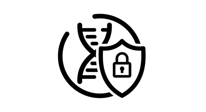 DNA Helix with Shield and Padlock Icon for Genetic Data Security