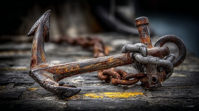 Rusty Anchor with Detached Fluke and Cracked Shank on Weathered Surface