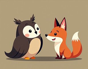 Obraz premium The Wise Owl and the Mischievous Fox: A Moral Fable