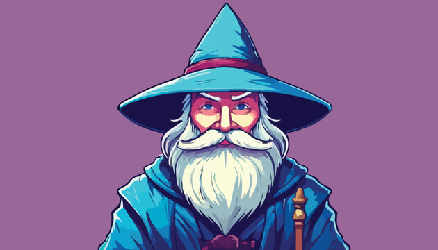 Illustration of a Wise Wizard with a Pointed Hat.