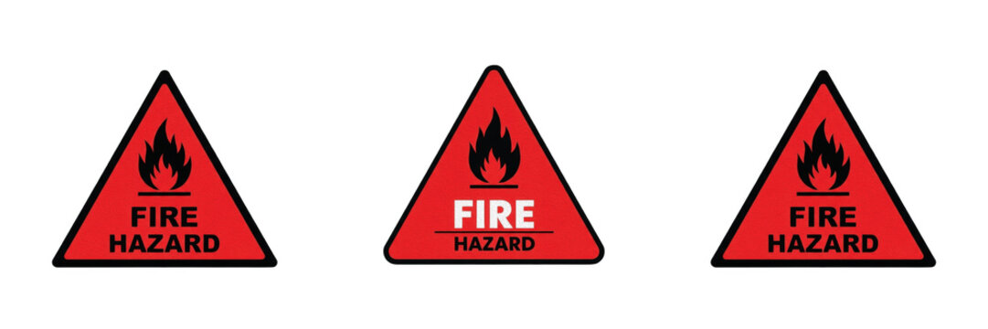Red Fire Warning Safety Sign Isolated On Transparent Background High Quality PNG Set.
