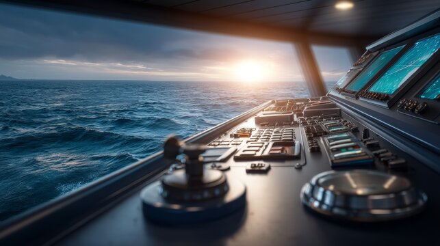 Control Panel Installed on Ship Deck with Scenic Ocean View at Sunset
