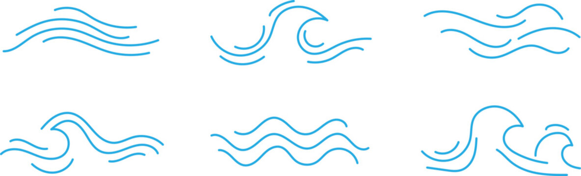 Water Wave Vector Set &ndash; Sea Wave Symbols and Zigzag Line. Water logo, symbol vector collection. zigzag lines inspired by water symbols. ea waves vector illustration flat simple lines. 