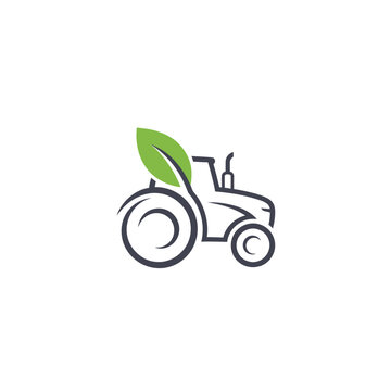 Eco Friendly Tractor Logo Design with Green Leaf Icon