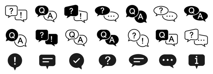 Naklejka premium FAQ icons set, question and answer in speak bubble form