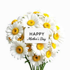 Obraz premium Bouquet of white daisy flowers with a message card isolated on transparent background for design