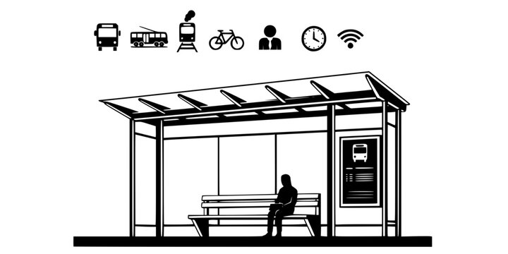 Modern Bus Stop Shelter Silhouette Vector - Urban Infrastructure Icon