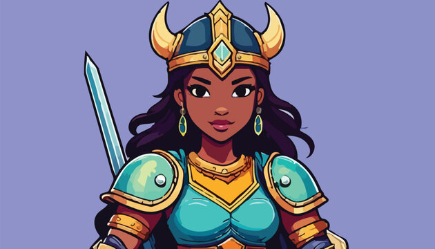 Empowered Viking Warrior Woman with Intricate Armor and Fierce Gaze.