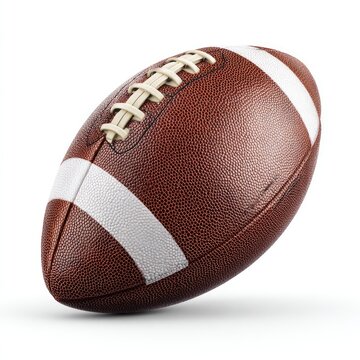 A classic brown leather spheroid with white stripes and laces