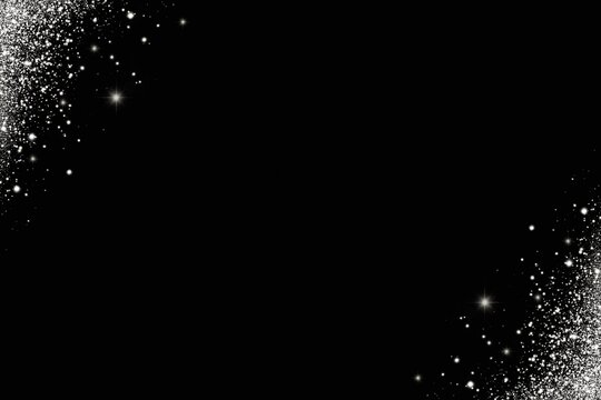 Silver Sparkle Glitter Frame Border Light Overlay Effect On Black Background